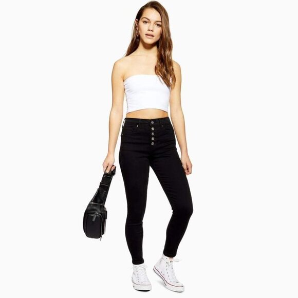 2/$30 Topshop Jamie Jeans High Rise Button-Fly Skinny Black 28 #9374 - Picture 1 of 13